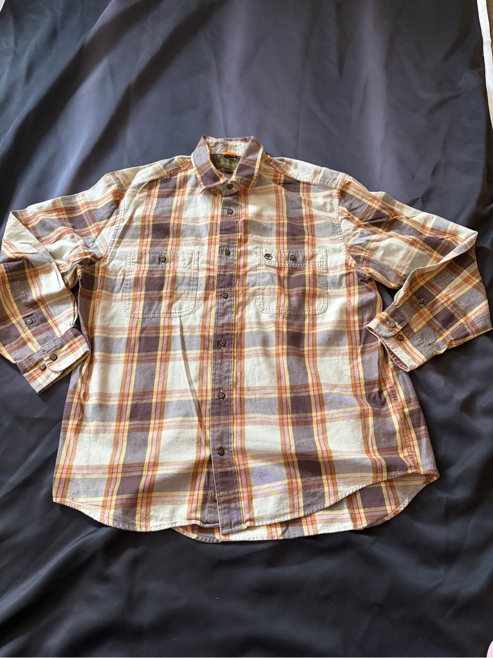 Timberland Brown and Cream Plaid Casual Button-Down Shirt